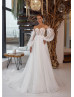 Strapless Beaded Ivory Lace Tulle Corset Back Structured Wedding Dress